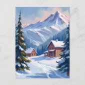 Ski Cabin Mountain Landscape Watercolor Winter Briefkaart (Voorkant)
