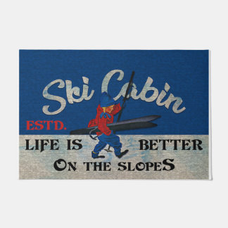 Ski Cabin Retro Rug, Life Is Better On The Slopes Deurmat