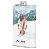 Ski Cat is aan het skiën op Pink Bachelorette Part Heupfles (Links)