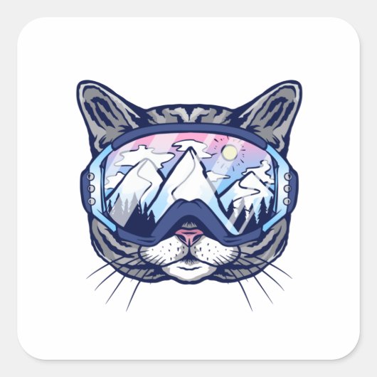 SKI CAT VIERKANTE STICKER (Voorkant)