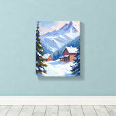 Ski Chalet Berglandschap Aquarel Winter Canvas Afdruk (Insitu (Houten vloer))