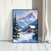 Ski Chalet Berglandschap Aquarel Winter Poster