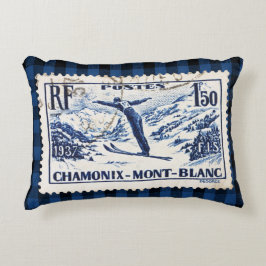 Ski Chamonix-Mont Blanc Postal Stamp Accent Kussen