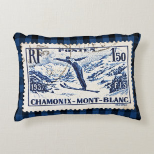  Ski Chamonix-Mont Blanc Postal Stamp Accent Kussen