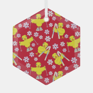 Ski Chick Pattern Glas Ornament