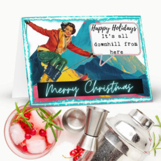 Ski Christmas Card Funny Retro Skiing Best Friend Kaart