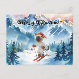 Ski Christmas for Cat Santa Claus Siamese Cat fan Feestdagenkaart