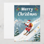 Ski Christmas with Santa Claus on the mountain Feestdagenkaart (Voorkant / Achterkant)