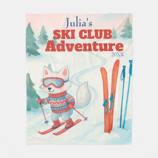 Ski Club Adventure Name Arctic Fox Fleece Deken (Voorkant)