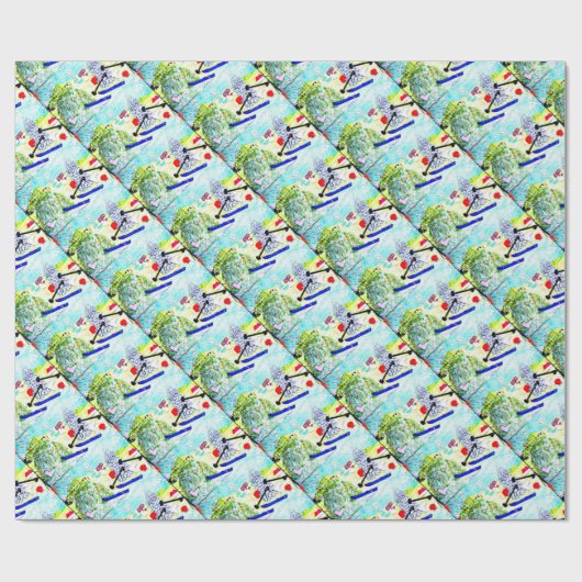 Ski Collage Kerstmis Cadeaupapier (Vlak)