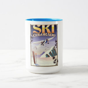 Ski colorado vintage reisposter tweekleurige koffiemok