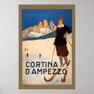 Ski Cortina d'Ampezzo920 Vintage Stijl Skigebied Poster