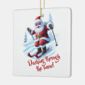 Ski Custom Modern Funky Santa Schattige Christmas Keramisch Ornament (Links)