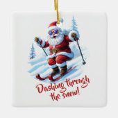 Ski Custom Modern Funky Santa Schattige Christmas Keramisch Ornament (Voorkant)