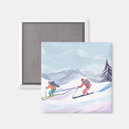Ski Dag | Watercolor Winter Bergkaart Magneet