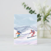 Ski Dag | Watercolor Winterberg Briefkaart (Staand voorkant)