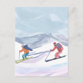 Ski Dag | Watercolor Winterberg Briefkaart (Voorkant)