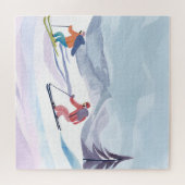 Ski-dag | Watercolor Winterberg Legpuzzel (Horizontaal)