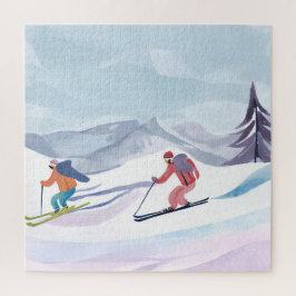 Ski-dag | Watercolor Winterberg Legpuzzel