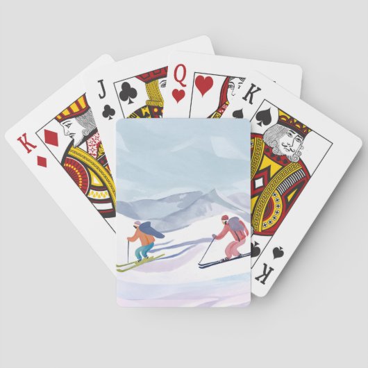 Ski-dag | Watercolor Winterberg Pokerkaarten (Achterkant)