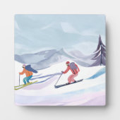 Ski Dag | Waterverf Winter Berg Schilderij Fotoplaat (Voorkant)