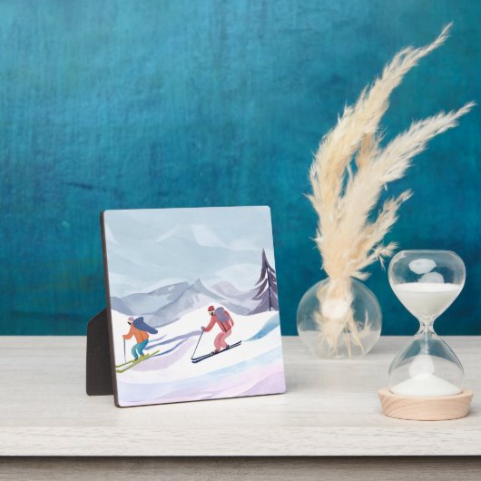 Ski Dag | Waterverf Winter Berg Schilderij Fotoplaat (Insitu)