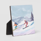 Ski Dag | Waterverf Winter Berg Schilderij Fotoplaat (Voorkant)