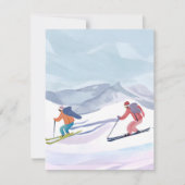 Ski Dag | Waterverf Winterberg Feestdagenkaart (Voorkant)