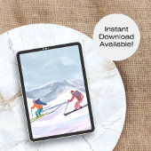 Ski Dag | Waterverf Winterberg Feestdagenkaart