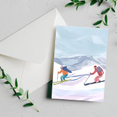 Ski Dag | Waterverf Winterberg Feestdagenkaart