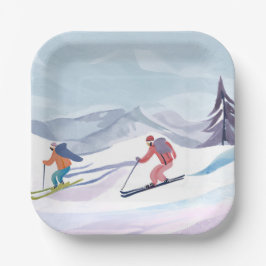 Ski Dag | Waterverf Winterberg Papieren Bordje