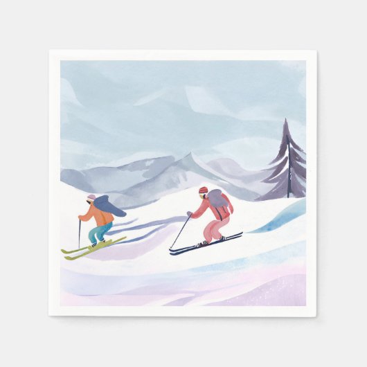Ski Day | Watercolor Winter Mountain Servet (Voorkant)