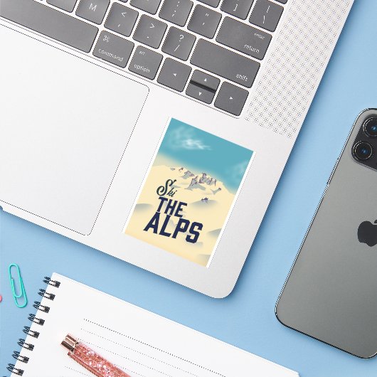 Ski De Alpen Sticker (Laptop met iPhone)