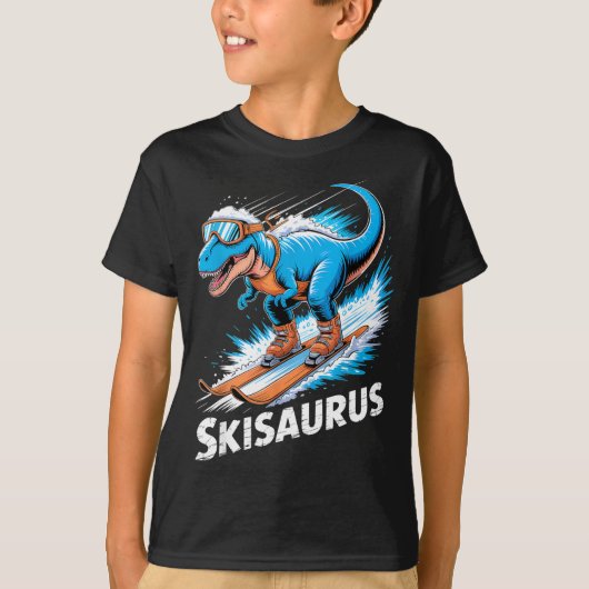 Ski Dinosaur Winter Sport Skier Dino Funny Skiing  T-shirt (Voorkant)