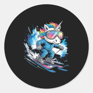 Ski eenhoorn wintersport skiër grappig skiën  ronde sticker