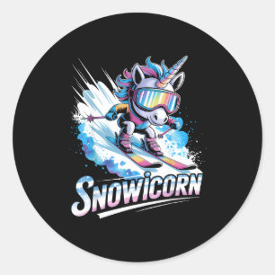 Ski eenhoorn wintersport skiër grappig skiën  ronde sticker