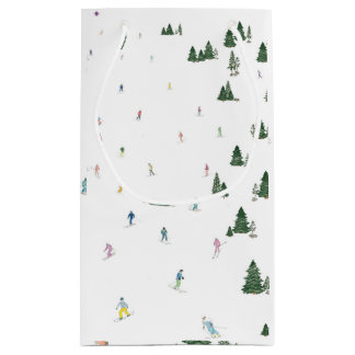 Ski en Snowboard waterverf print cadeau tas winter Klein Cadeauzakje
