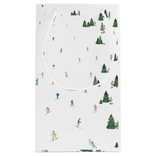 Ski en Snowboard waterverf print cadeau tas winter Klein Cadeauzakje (Achterkant)