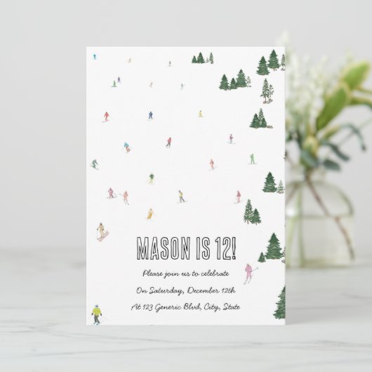 Ski- en snowboardthema uitnodigingen (Staand voorkant)