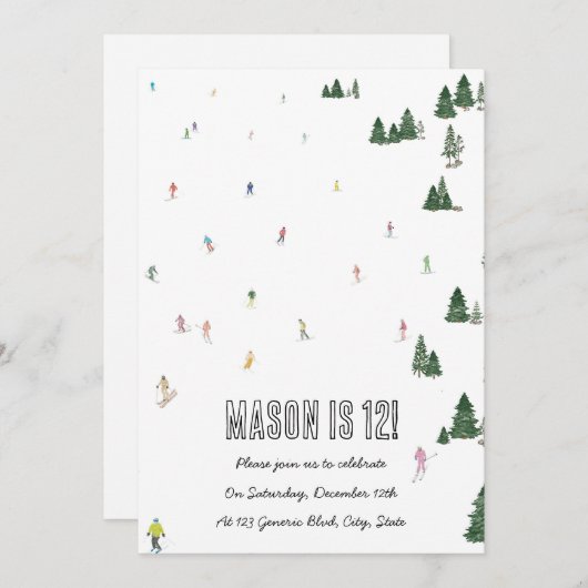 Ski- en snowboardthema uitnodigingen (Voorkant / Achterkant)