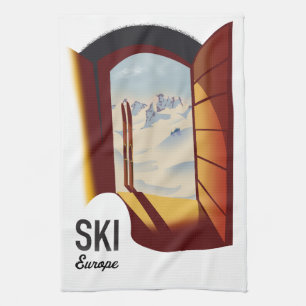 Ski Europa vintage stijl sportposter Theedoek