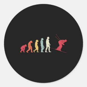 Ski-evolutie naar moderne man Skiloper Retro aap Ronde Sticker
