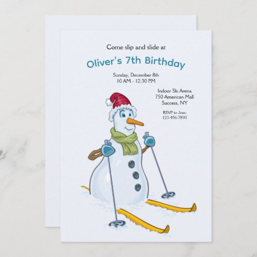 Ski Feest Sneeuwman Uitnodiging (Voorkant / Achterkant)