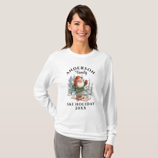 Ski-feestdag met naam en jaar t-shirt (Voorkant volledig)
