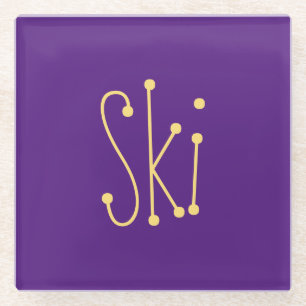 SKI feestelijke grillige tekst Royal Paarse achter Glazen Onderzetter