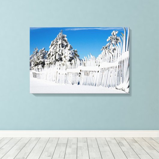 Ski Fence gecoat op sneeuwfoto Canvas Afdruk (Insitu (Houten vloer))