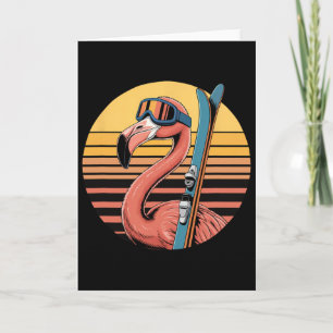 Ski Flamingo Met Goggles Retro Zonsondergang Alpen Kaart