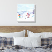 Ski Friends | Prachtige Waterverf skiberg Canvas Afdruk (Insitu (Slaapkamer))