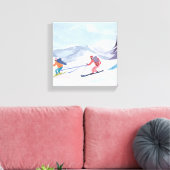 Ski Friends | Prachtige Waterverf skiberg Canvas Afdruk (Insitu (Woonkamer))