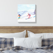 Ski Friends | Prachtige Waterverf skiberg Canvas Afdruk (Insitu (Slaapkamer))